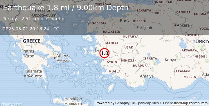 Earthquake WESTERN TURKEY (1.8 ml) (2025-05-01 20:18:24 UTC)