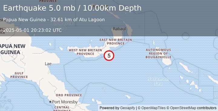 Earthquake NEW BRITAIN REGION, P.N.G. (5.1 mb) (2025-05-01 20:23:01 UTC)