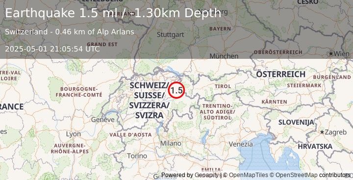 Earthquake SWITZERLAND (1.5 ml) (2025-05-01 21:05:54 UTC)