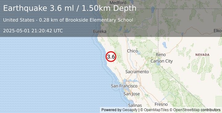 Earthquake NORTHERN CALIFORNIA (3.6 ml) (2025-05-01 21:20:42 UTC)