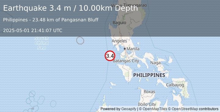Earthquake LUZON, PHILIPPINES (3.4 m) (2025-05-01 21:41:07 UTC)