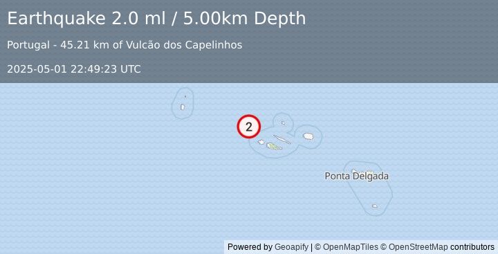 Earthquake AZORES ISLANDS, PORTUGAL (2.0 ml) (2025-05-01 22:49:23 UTC)