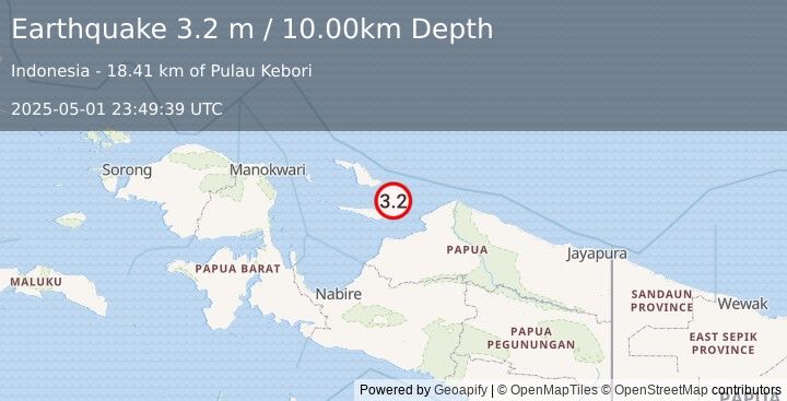 Earthquake BIAK REGION, INDONESIA (3.2 m) (2025-05-01 23:49:39 UTC)