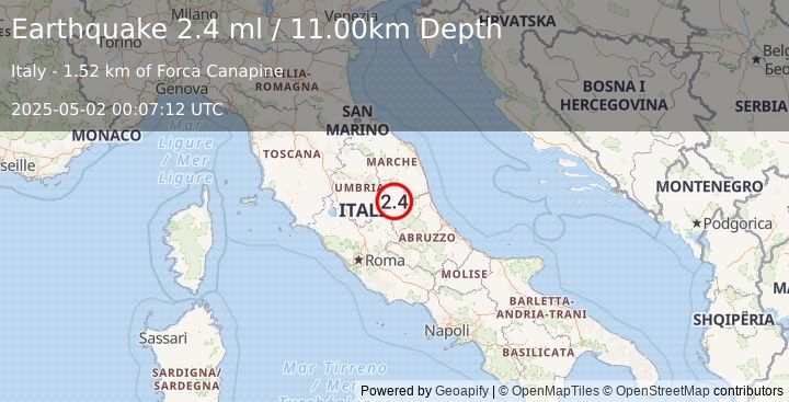 Earthquake CENTRAL ITALY (2.4 ml) (2025-05-02 00:07:12 UTC)