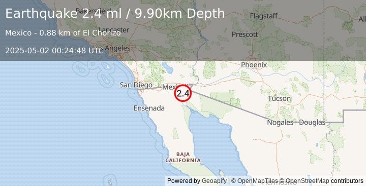 Earthquake BAJA CALIFORNIA, MEXICO (2.4 ml) (2025-05-02 00:24:48 UTC)