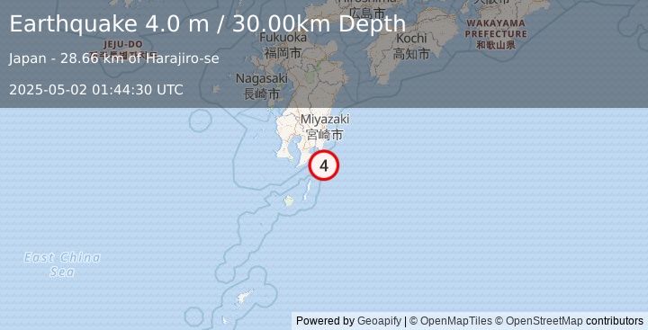 Earthquake KYUSHU, JAPAN (4.0 m) (2025-05-02 01:44:30 UTC)