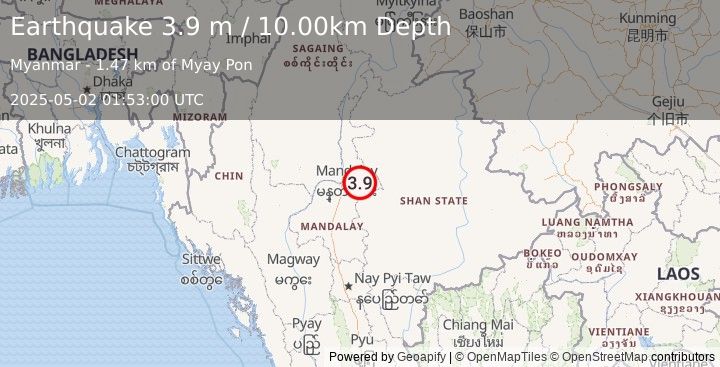 Earthquake MYANMAR (3.9 m) (2025-05-02 01:53:00 UTC)