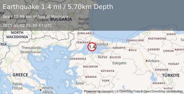 Earthquake WESTERN TURKEY (1.4 ml) (2025-05-02 01:39:47 UTC)