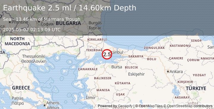 Earthquake WESTERN TURKEY (2.5 ml) (2025-05-02 02:13:09 UTC)