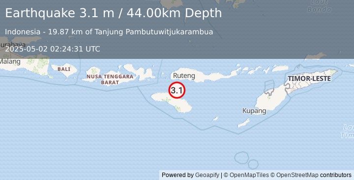 Earthquake SUMBA REGION, INDONESIA (3.1 m) (2025-05-02 02:24:31 UTC)