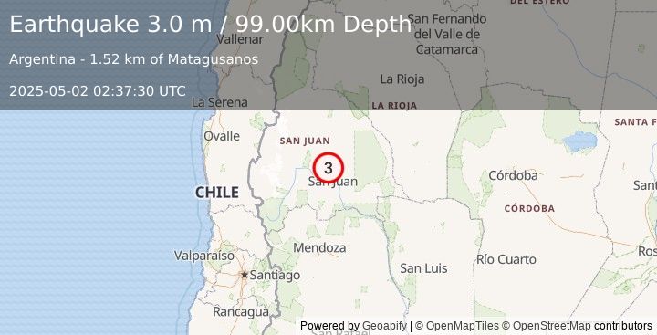 Earthquake SAN JUAN, ARGENTINA (3.0 m) (2025-05-02 02:37:30 UTC)