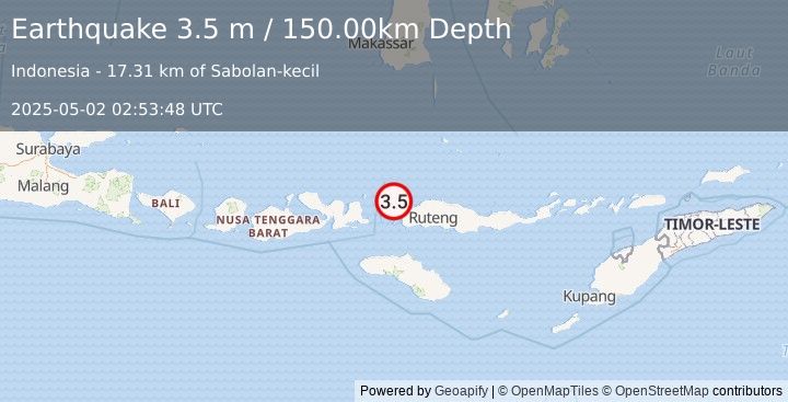 Earthquake FLORES REGION, INDONESIA (3.5 m) (2025-05-02 02:53:48 UTC)