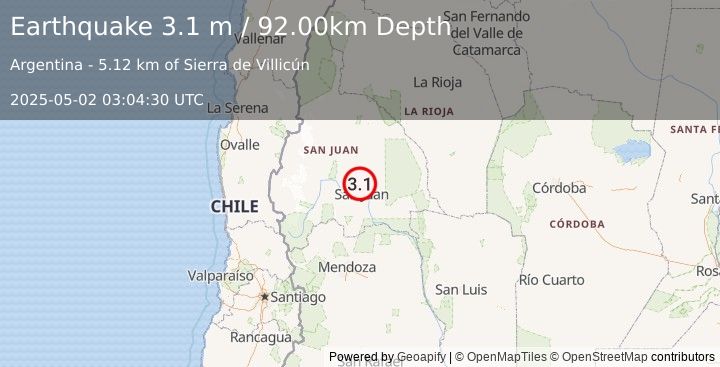 Earthquake SAN JUAN, ARGENTINA (3.1 m) (2025-05-02 03:04:30 UTC)