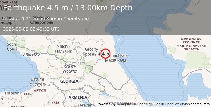 Earthquake CAUCASUS REGION, RUSSIA (4.5 m) (2025-05-02 02:49:33 UTC)