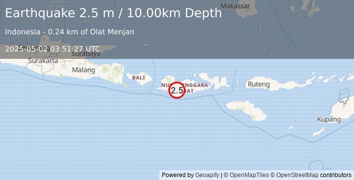 Earthquake LOMBOK REGION, INDONESIA (2.5 m) (2025-05-02 03:51:27 UTC)