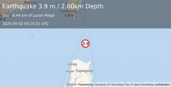 Earthquake BABUYAN ISL REGION, PHILIPPINES (3.9 m) (2025-05-02 05:15:21 UTC)