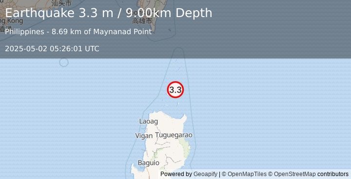 Earthquake BABUYAN ISL REGION, PHILIPPINES (3.3 m) (2025-05-02 05:26:01 UTC)
