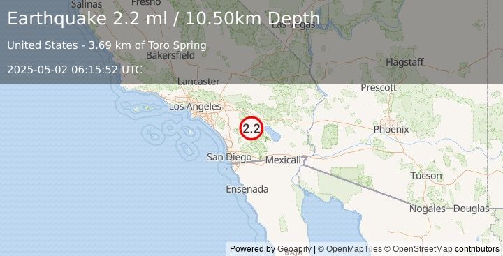 Earthquake SOUTHERN CALIFORNIA (2.2 ml) (2025-05-02 06:15:52 UTC)