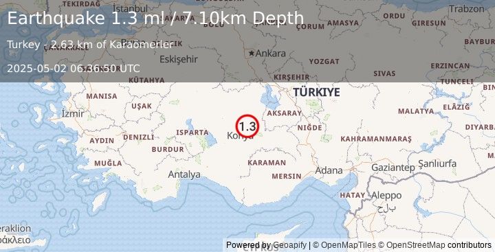Earthquake CENTRAL TURKEY (1.3 ml) (2025-05-02 06:36:50 UTC)