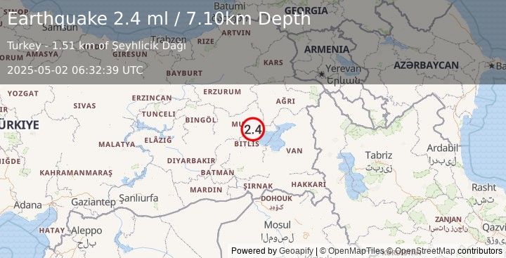 Earthquake EASTERN TURKEY (2.4 ml) (2025-05-02 06:32:39 UTC)