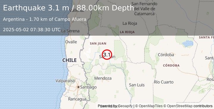Earthquake SAN JUAN, ARGENTINA (3.1 m) (2025-05-02 07:38:30 UTC)