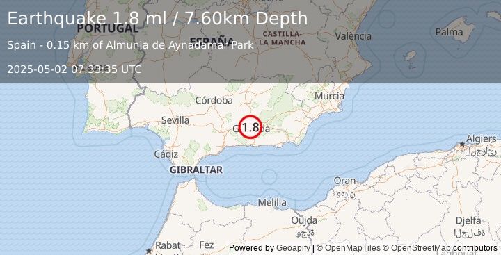 Earthquake SPAIN (1.8 ml) (2025-05-02 07:33:35 UTC)
