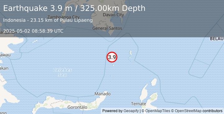 Earthquake KEPULAUAN SANGIHE, INDONESIA (3.9 m) (2025-05-02 08:58:39 UTC)