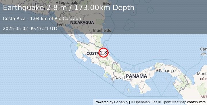 Earthquake COSTA RICA (3.0 m) (2025-05-02 09:47:22 UTC)
