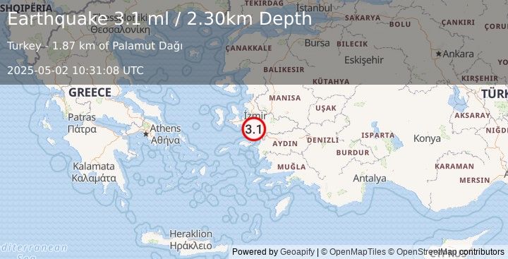 Earthquake WESTERN TURKEY (3.1 ml) (2025-05-02 10:31:08 UTC)