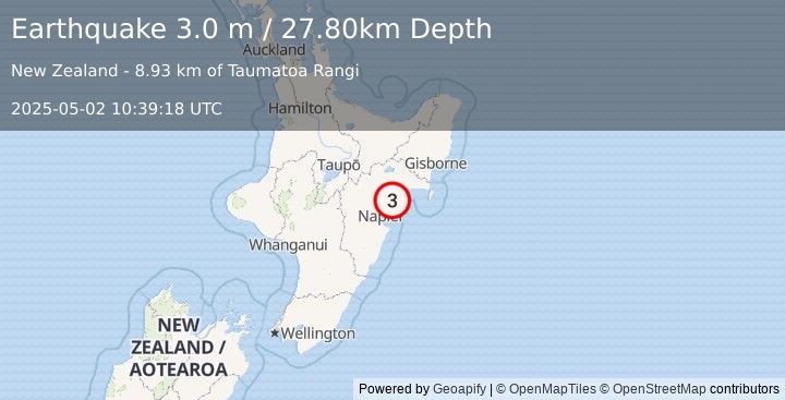 Earthquake OFF E. COAST OF N. ISLAND, N.Z. (3.0 m) (2025-05-02 10:39:18 UTC)