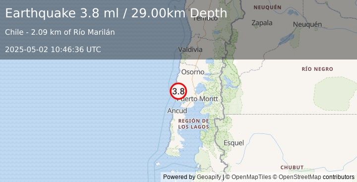 Earthquake LOS LAGOS, CHILE (4.2 ml) (2025-05-02 10:46:35 UTC)