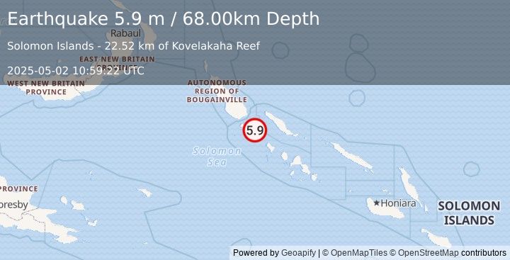 Earthquake SOLOMON ISLANDS (5.6 mb) (2025-05-02 10:59:21 UTC)