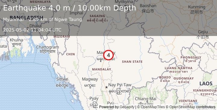 Earthquake MYANMAR (4.0 m) (2025-05-02 11:04:04 UTC)