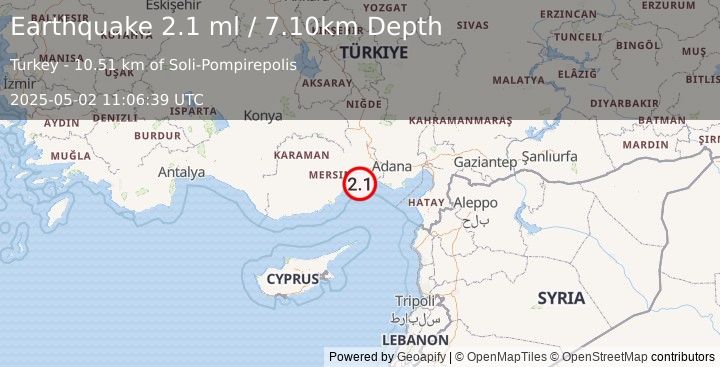 Earthquake CENTRAL TURKEY (2.3 ml) (2025-05-02 11:06:37 UTC)