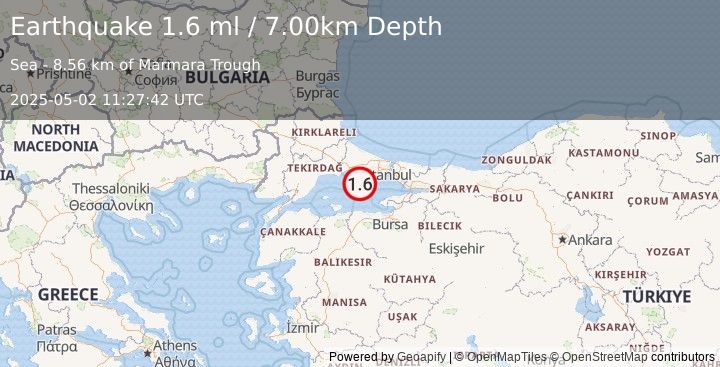 Earthquake WESTERN TURKEY (1.6 ml) (2025-05-02 11:27:42 UTC)