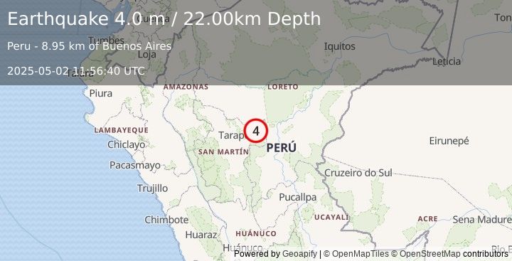 Earthquake NORTHERN PERU (4.0 m) (2025-05-02 11:56:40 UTC)