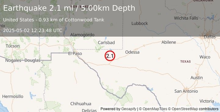 Earthquake WESTERN TEXAS (2.1 ml) (2025-05-02 12:23:48 UTC)