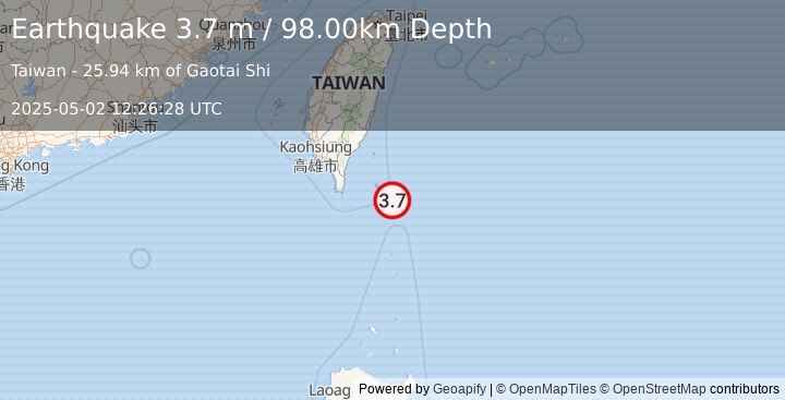 Earthquake TAIWAN REGION (3.7 m) (2025-05-02 12:26:28 UTC)