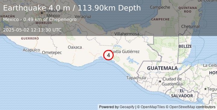 Earthquake OAXACA, MEXICO (4.0 m) (2025-05-02 12:13:30 UTC)