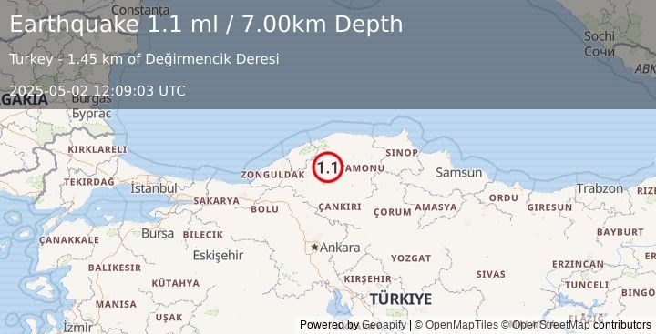 Earthquake CENTRAL TURKEY (1.1 ml) (2025-05-02 12:09:03 UTC)