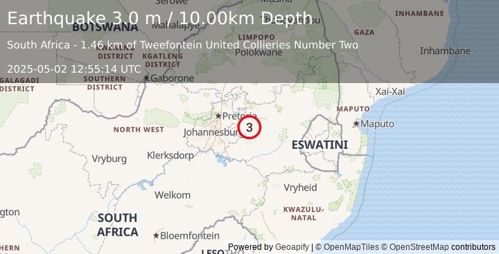 Earthquake SOUTH AFRICA (3.0 m) (2025-05-02 12:55:14 UTC)
