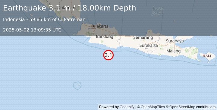 Earthquake JAVA, INDONESIA (3.1 m) (2025-05-02 13:09:35 UTC)