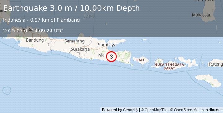 Earthquake JAVA, INDONESIA (3.0 m) (2025-05-02 14:09:24 UTC)