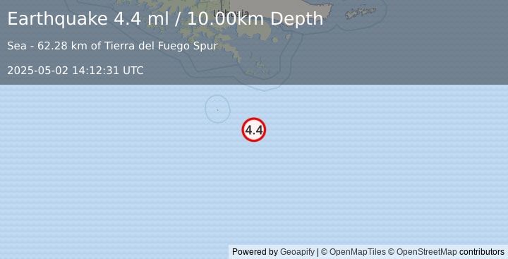Earthquake DRAKE PASSAGE (4.4 ml) (2025-05-02 14:12:31 UTC)