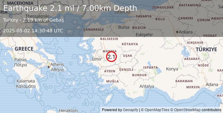 Earthquake WESTERN TURKEY (2.1 ml) (2025-05-02 14:30:48 UTC)