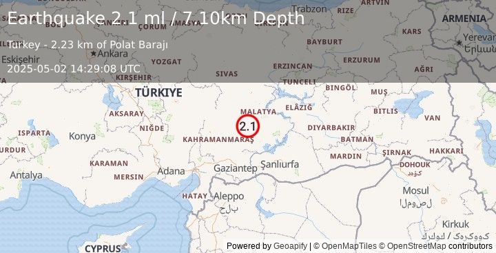 Earthquake CENTRAL TURKEY (2.1 ml) (2025-05-02 14:29:08 UTC)
