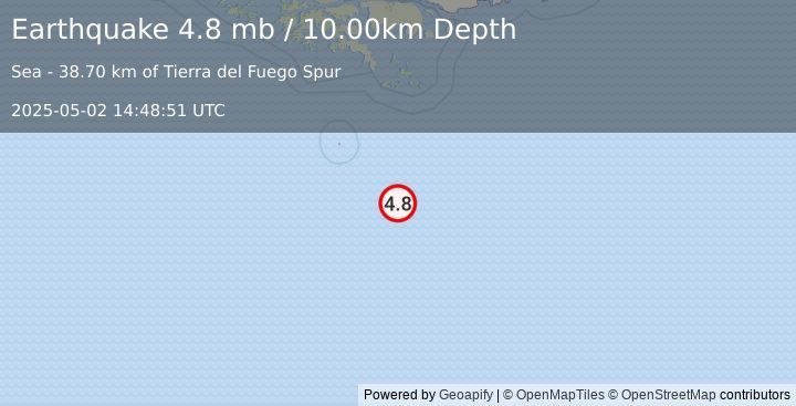 Earthquake DRAKE PASSAGE (4.8 mb) (2025-05-02 14:48:51 UTC)