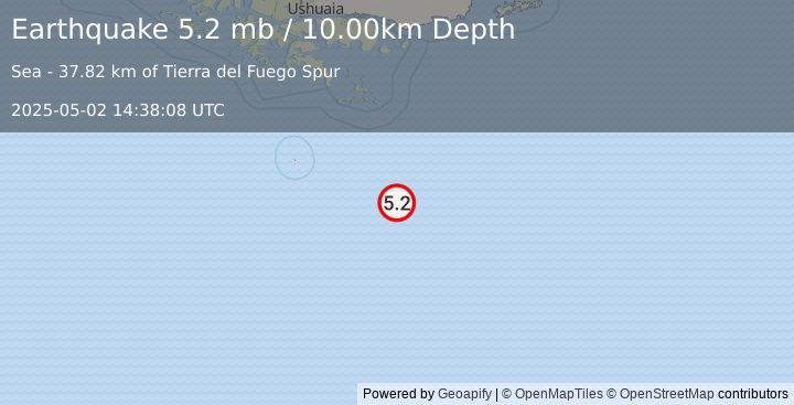 Earthquake DRAKE PASSAGE (5.2 mb) (2025-05-02 14:38:08 UTC)