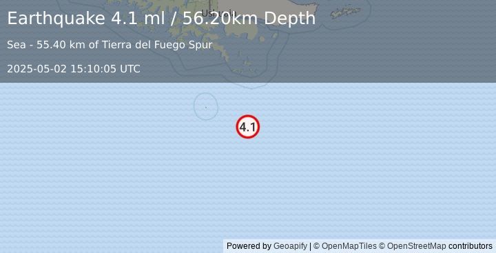 Earthquake DRAKE PASSAGE (4.1 ml) (2025-05-02 15:10:05 UTC)