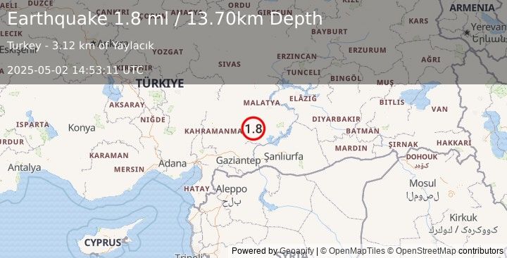 Earthquake CENTRAL TURKEY (1.8 ml) (2025-05-02 14:53:11 UTC)